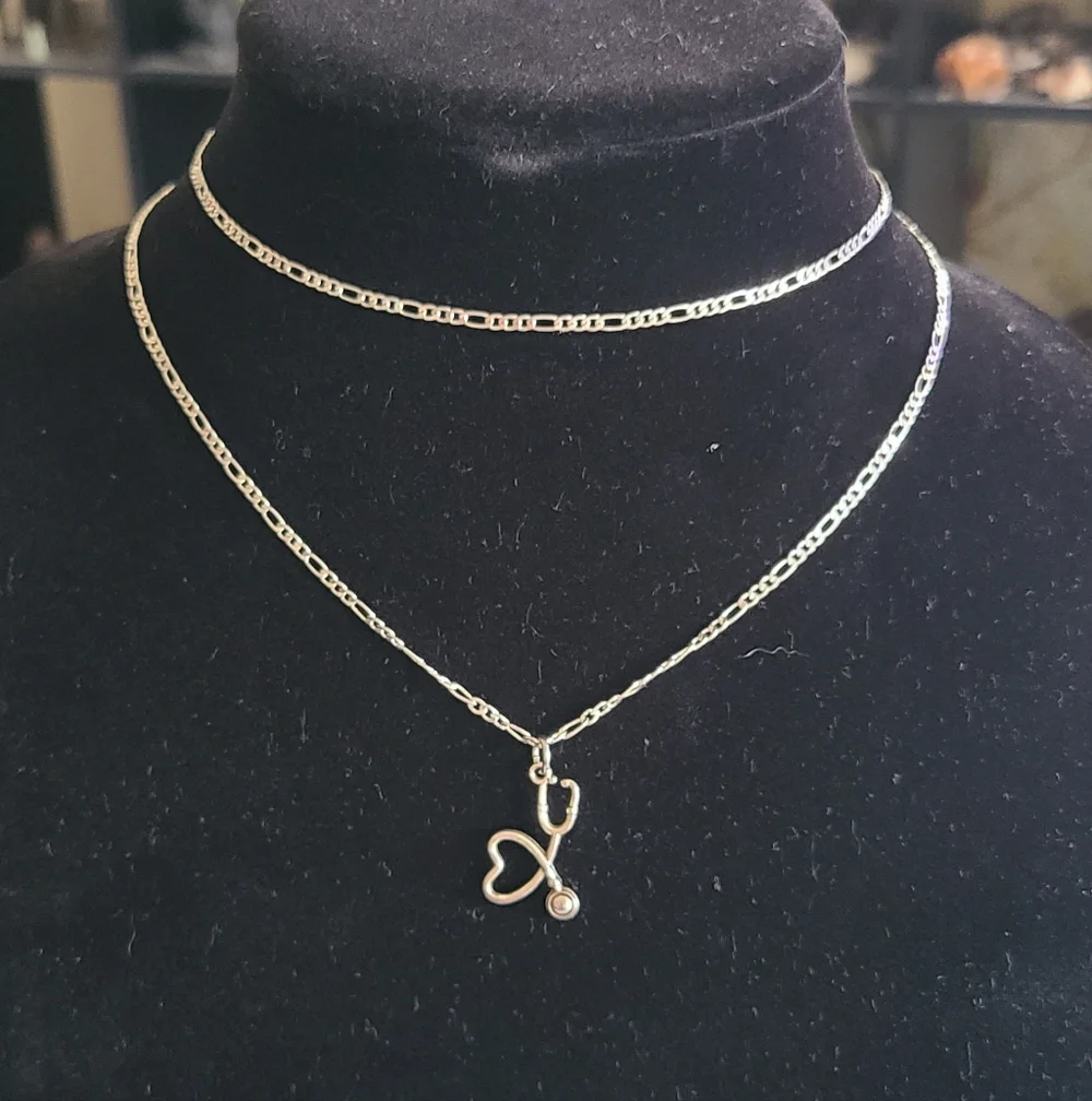 Sterling Silver Heart Stethoscope Pendant Necklace
